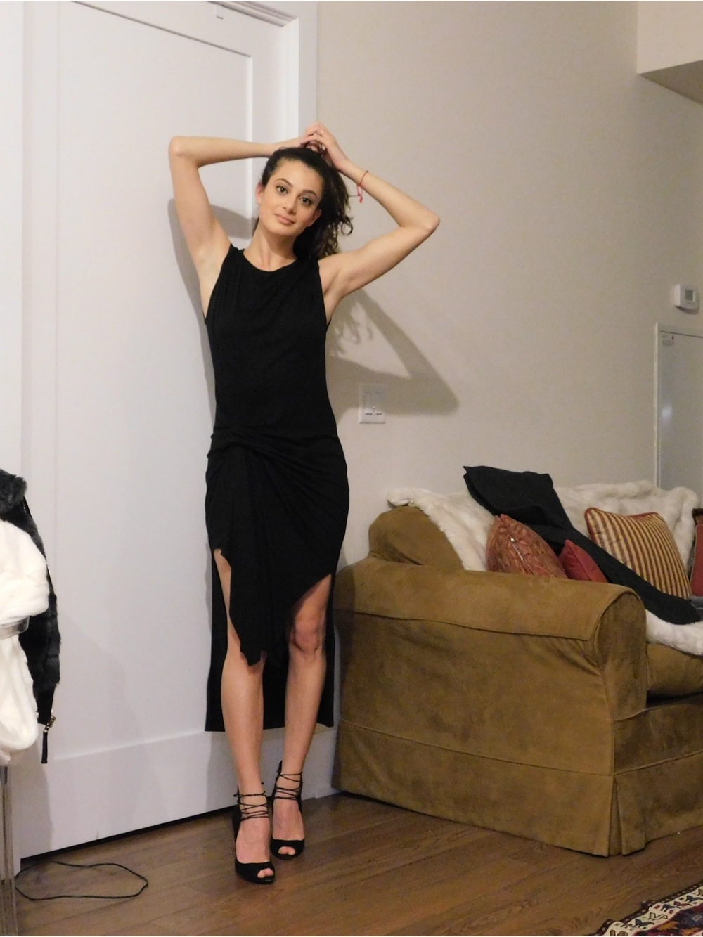 AllSaints Black Midi Dress with Twist Front